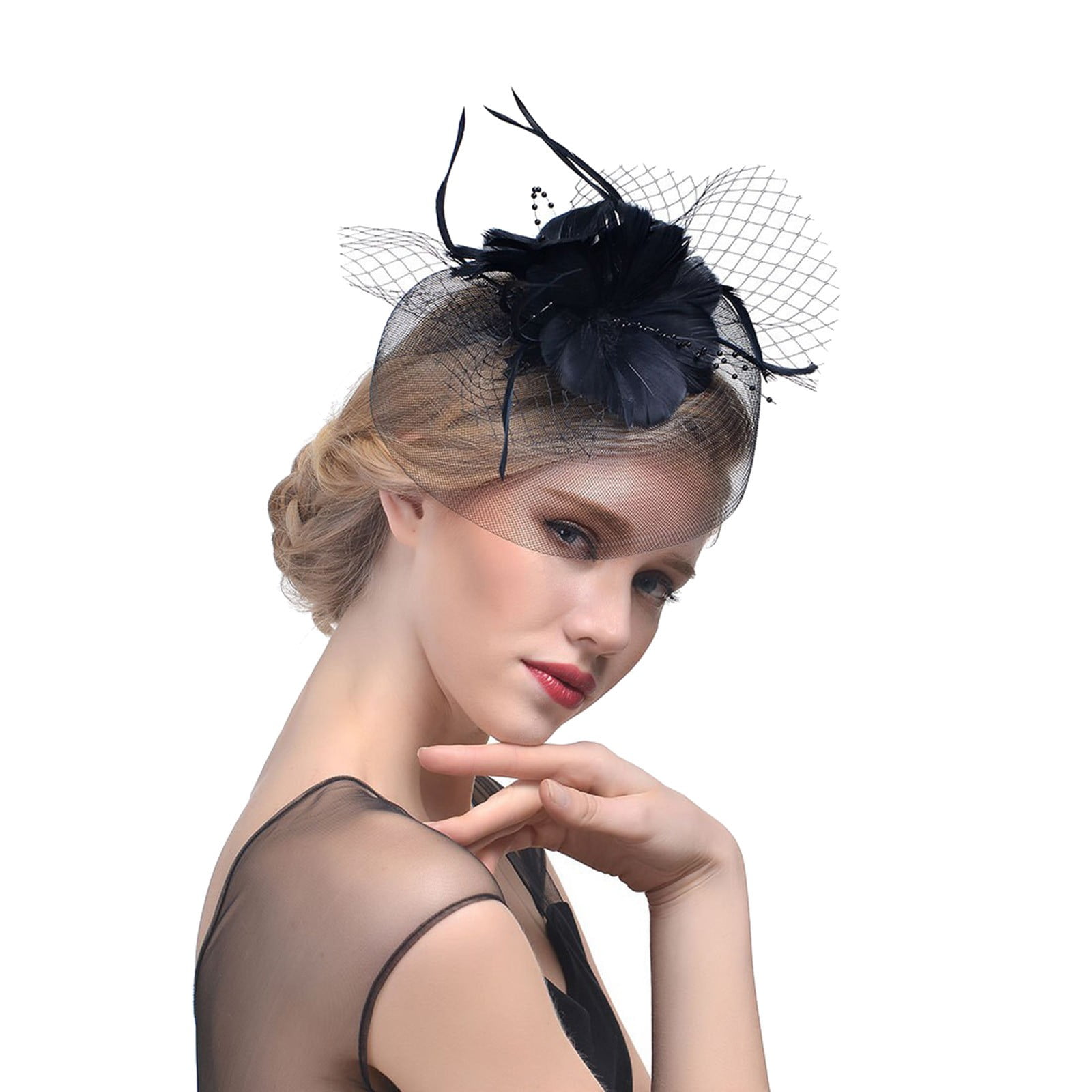 Navy Fascinator Tulle Flower Beads Feathers Headband Tea Weddings Church Navy Fascinator - Etsy main image 4