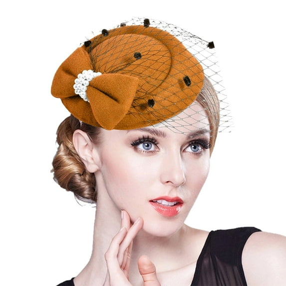Yeetfub Derby Headband Fascinators for Women Women Lace Bow Top Hat Hairpin Headwear Hat Party Hairpin ky Derby Hats Wedding Hats for Women,Yellow