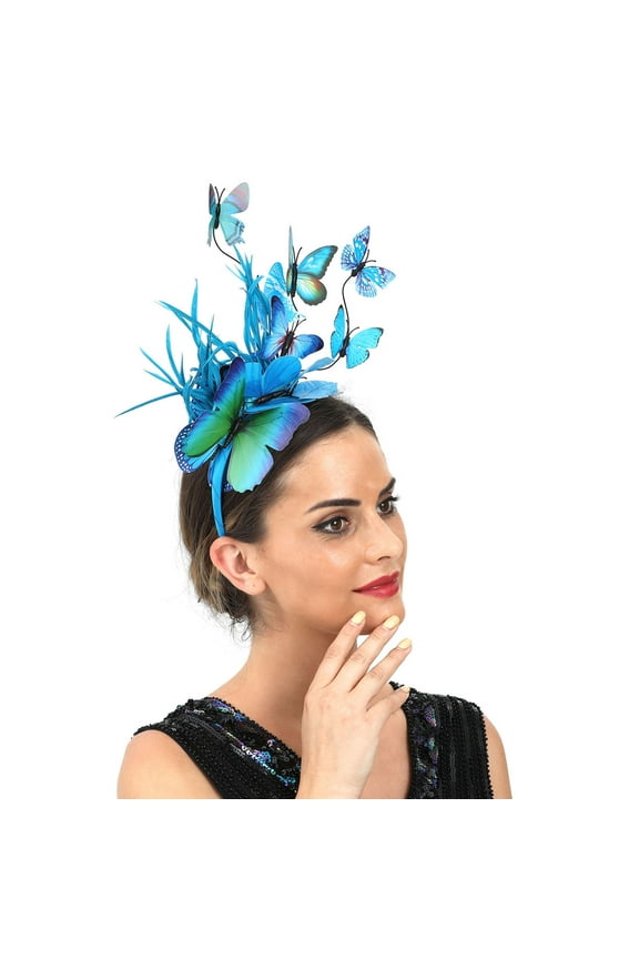 Derby Headband Hats for Women Fashionable foreign Trade Simulation Plastic Butterfly Hair Hoop Party Hair Accessories ky Derby Hats Wedding Hats for Women,Blue