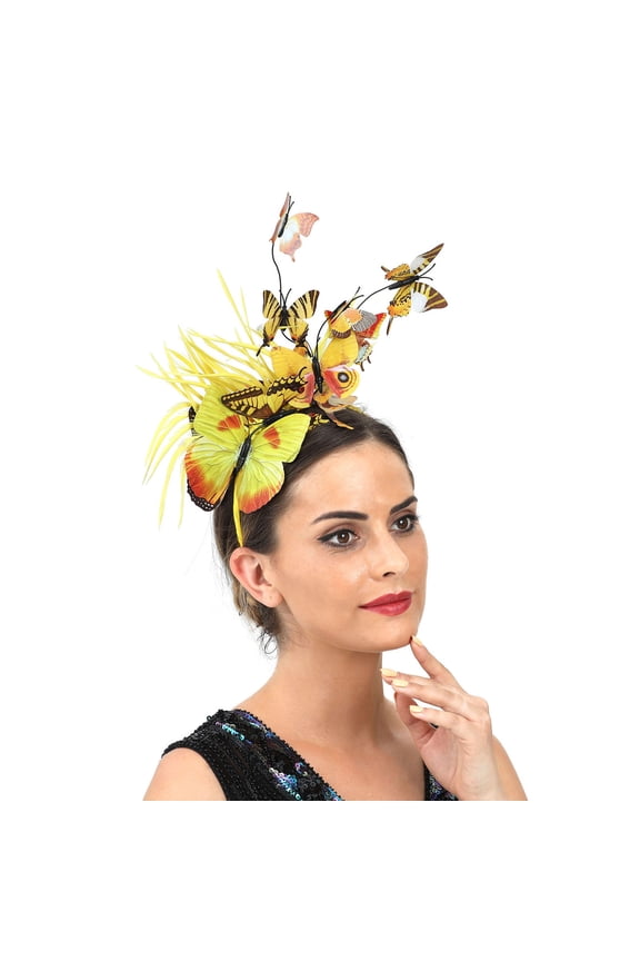 Fascinated Hat 1950s Hats for Women foreign Trade Simulation Plastic Butterfly Hair Hoop Party Hair Accessories ky Derby Hats Wedding Hats for Women,Yellow