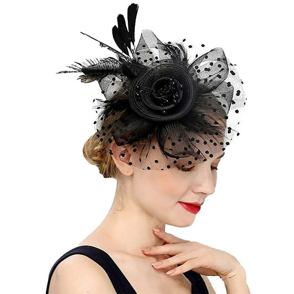 Yeetfub Fascinated Hat Fascinators for Women Fascinators for Women Tea Party Headband Hat Mesh Feathers Hair Clip for Wedding Cocktail and Church ky Derby Hats Wedding Hats for Women,Black