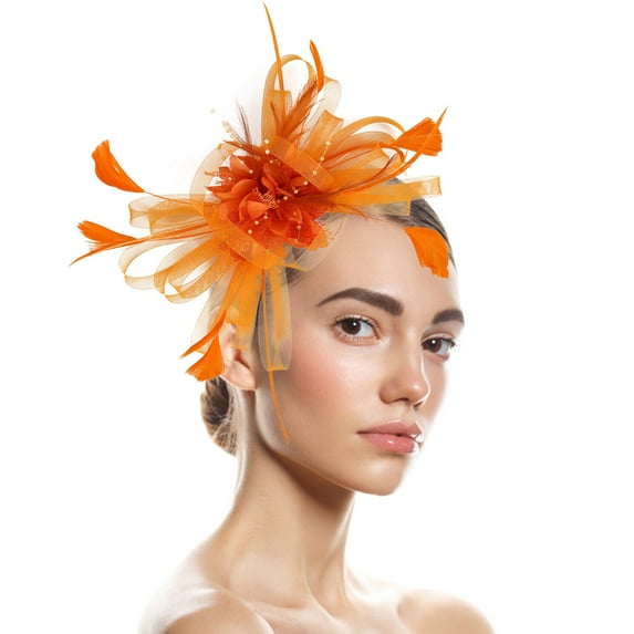 Yeetfub Fascinated Hat Fascinators for Women Hats for Women Fascinators Womens Flower Hat for Tea Party Cocktail Ball Wedding Church ky Derby Hats Wedding Hats for Women,Orange