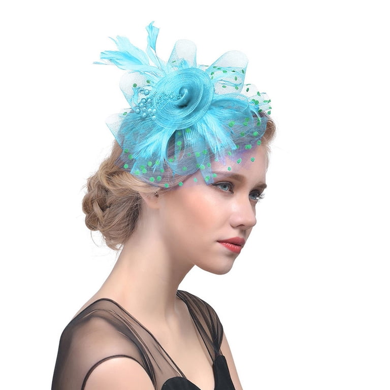 Fascinator Hat Women Feather Mesh Pearl Derby Tea Party Wedding Accessory Thinkday 18 Pcs Fascinator Tea Party Hats and Lace Gloves  main image 2