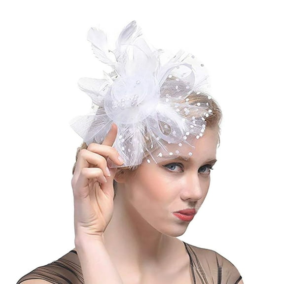 Yeetfub Fascinator Headband Derby Fascinator for Women 2024 Fascinators for Women Tea Party Headband Hat Mesh Feathers Hair Clip for Wedding Cocktail and Church Wedding Hats for Women,White