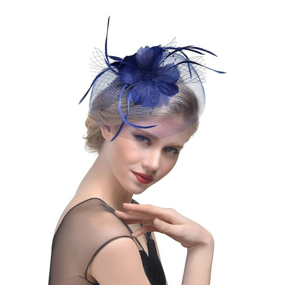 Yeetfub Fascinators Hat Derby Hats for Women 2024 Hats for Women Fascinators Womens Flower Feather Hat for Tea Party Cocktail Ball Wedding Church ky Derby Hats Wedding Hats for Women,Navy