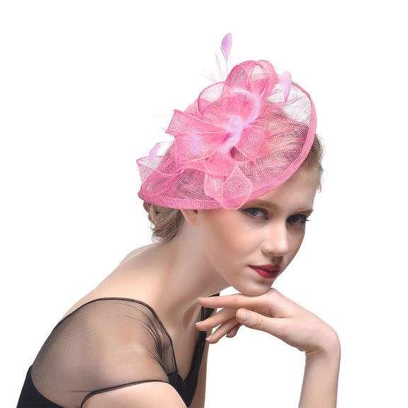 Yeetfub Fascinators Hat Headband Hats for Women Hat for Women Wedding Flower Cocktail Mesh Feathers Hair Clip Tea Party Headband ky Derby Hats Wedding Hats for Women,Pink