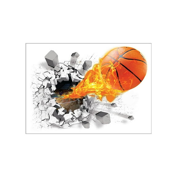 Yeetfub Renter Friendly Tile Peel And Stick Clearance Sports Themed Wall Decals Decorative 3D Broken Wall Basketball Wall Stickers Mural Sticker Wall Art Decor For Kids Boys Girls Room