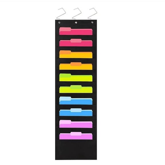 Yeetufb Warehouse Kitchen Storage Containers Hanging File Organizer Wall File Organizer With 10 Pockets Organize Your Assignments Files Scrapbook Papers And More Black