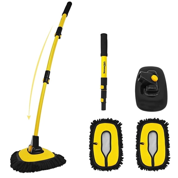 YeewayVeh 43" Extendable Car Wash Brush with Long Handle, 15 Degree Curved Soft Car Wash Mop with Extra Microfiber Brush Cover for Truck SUV Cleaning, Yellow