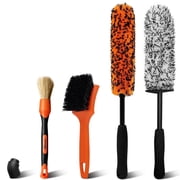 YeewayVeh 4PCS Car Wheel Brush Kit, Microfiber Wheel Cleaner Brush with Boar Hair Detailing Brush, Bendable & Durable Wheel and Tire Brush Kit for Cleaning Wheels, Tires
