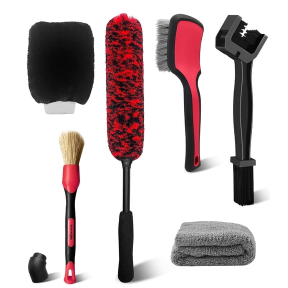 YeewayVeh 6PCS Motorcycle Cleaning Kit with Boar Hair Detailing Brush-Pro Safe for Chrome,Chain,Tire & Engine,Wheel Brush,Tire and Chain Brush, Wash Mitt & Microfiber Towel for Dirt Bike