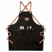 YeewayVeh Canvas Cross Back Aprons for Men Women with with Loop & 3 Pockets Chef Apron for Kitchen, BBQ, and Crafting (Black)