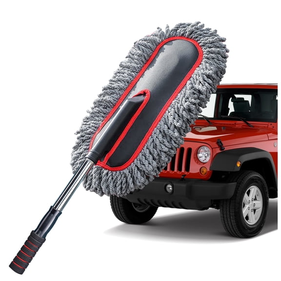 YeewayVeh Car Duster, Extendable Long Handle Car Duster Exterior Scratch Free Car Cleaning Tool, Soft Microfiber Car Dust Brush for Truck, SUV, Vehicles and Home Cleaning, Red&Gray