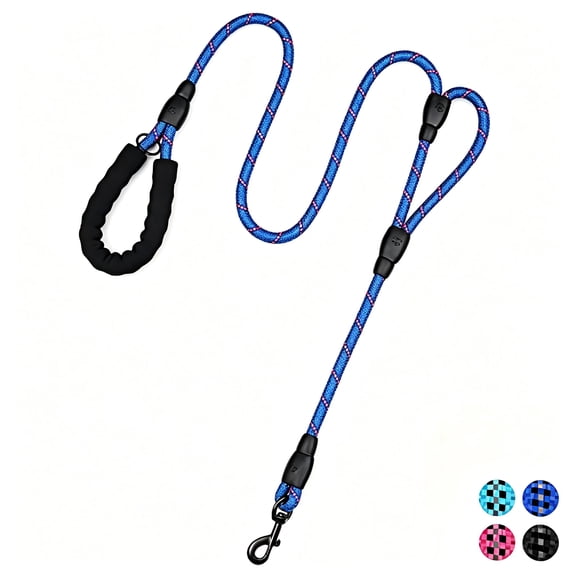 YeewayVeh Dog Leash 6FT Double Handle, 1/2 Inch Nylon Leash with Padded Handle & Reflective Threads for Medium to Large Dogs (Indigo)