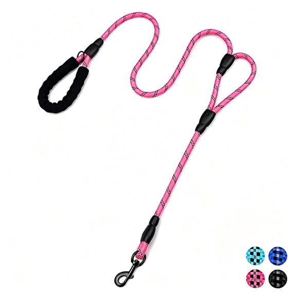 YeewayVeh Dog Leash 6FT Double Handle, 1/2 Inch Nylon Leash with Padded Handle & Reflective Threads for Medium to Large Dogs (Pink)