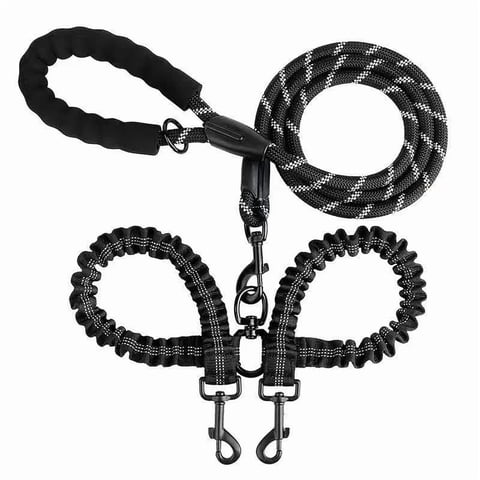 YeewayVeh Double Dog Leash for 2 Dogs, 360° Tangle-Free Swivel with Shock Absorbing Bungee, Adjustable Dual Dog Walking Leash (25-150 lbs)