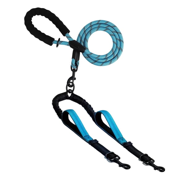 YeewayVeh Double Dog Leash with Extra Traffic Handles, Reflective Dual Dog Walking Leash with Padded Handles for Two Dogs (Blue)