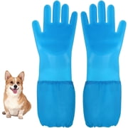 YeewayVeh Pet Bathing Gloves with Long Sleeve, Silicone Dog Washing & Grooming Gloves with Density Soft Brushes for Dogs & Cats Blue