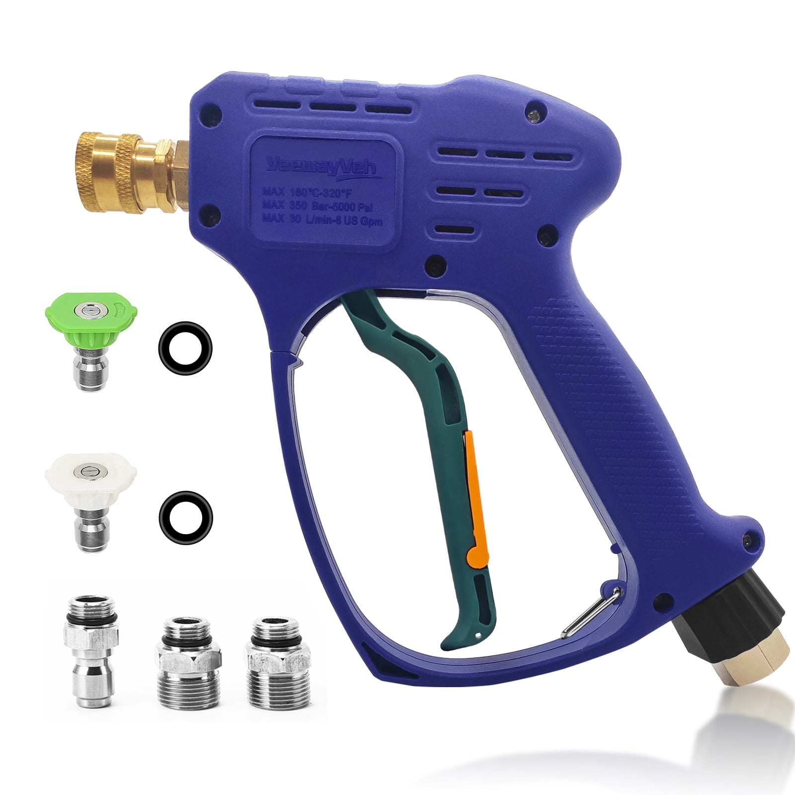 YeewayVeh Swivel Pressure Washer Gun, Short Washer Gun with 3/8" Quick Connect and M22 14 /15mm Fitting, Pressure Washer Gun for Foam Cannon with 2 Nozzles