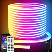 Yeewhale 66ft 24V Neon Strip Lights Indoor/Outdoor Plug-in RGB Flexible Remote & APP Control IP65 Waterproof Dimmable Color Changing & Cutting Design Straight Tubular Strip Lights