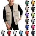 thumbnail image 1 of Yeglea Kids Boys Girls 5-13 Years Cargo Vest Full Zip V-Neck Multi-Pocket Hiking Outdoor Sleeveless Outerwear Vests for Camping Fall Winter Army Green,5-6 Years, 1 of 7