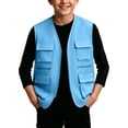 thumbnail image 1 of Yeglea Kids Boys Girls 5-13 Years Cargo Vest Full Zip V-Neck Multi-Pocket Hiking Outdoor Sleeveless Outerwear Vests for Camping Fall Winter Sky Blue,11-12 Years, 1 of 6