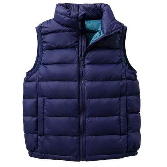 Yeglea Kids Boys Girls Cotton Puffer Vest Full Zip Stand Collar Ribbed Hem Side Pockets Quilted Sleeveless Outerwear Vests for School Winter Navy,13-14Years