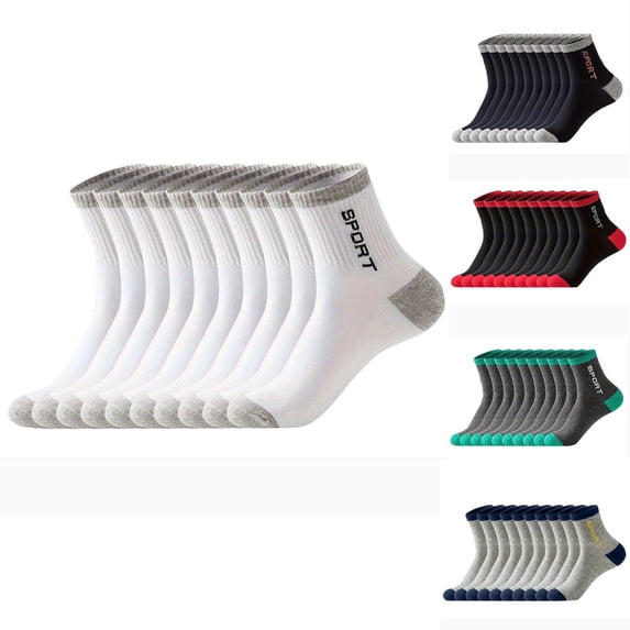Yeglea Men's Athletic Crew Socks 10 Pairs, Cotton Breathable Sweat Absorbing Sports Socks, Anti-Odor Running Hiking Socks for Men, All Season Casual Outdoor Socks Black,Free Size