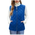 thumbnail image 1 of Yeglea Women's Diamond Quilted Vest Full Zip Crew Neck Zipper Side Pockets Lightweight Padded Sleeveless Outerwear Vests for Work Layering Fall Winter Blue,XL, 1 of 9