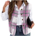 thumbnail image 1 of Yeglea Women's Plaid Vest Button Front V-Neck Curved Hem Side Pockets Sleeveless Outerwear Vests for Casual Daily Layering Fall Winter Pink,S, 1 of 5