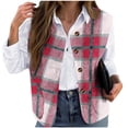 thumbnail image 1 of Yeglea Women's Plaid Vest Button Front V-Neck Curved Hem Side Pockets Sleeveless Outerwear Vests for Casual Daily Layering Fall Winter Red,XXL, 1 of 5