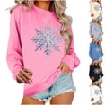 thumbnail image 1 of Yeglea Women's Snowflake Print Sweatshirt Crew Neck Long Sleeve No Pocket Pullover Relaxed Fit Ribbed Hem Winter Graphic Casual for Daily Casual Wear Black,L, 1 of 7