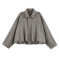 thumbnail image 1 of Yeglea Womens Fall Oversized Faux Leather Utility Jacket Point Collar Shoulder Epaulets Batwing Long Sleeve Gathered Balloon Hem Hidden Zip Cropped for Casual Streetwear Dark Gray,M, 1 of 6