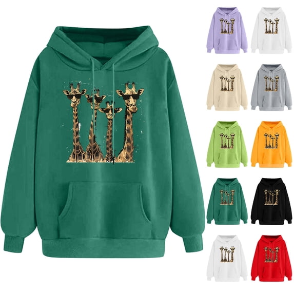 Yeglea Womens Giraffe Print Hoodie Long Sleeve Kangaroo Pocket Drawstring Pullover Sweatshirt for Daily Casual Wear Beige,L