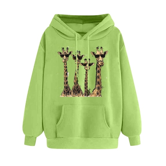 Yeglea Womens Giraffe Print Hoodie Long Sleeve Kangaroo Pocket Drawstring Pullover Sweatshirt for Daily Casual Wear Green,S