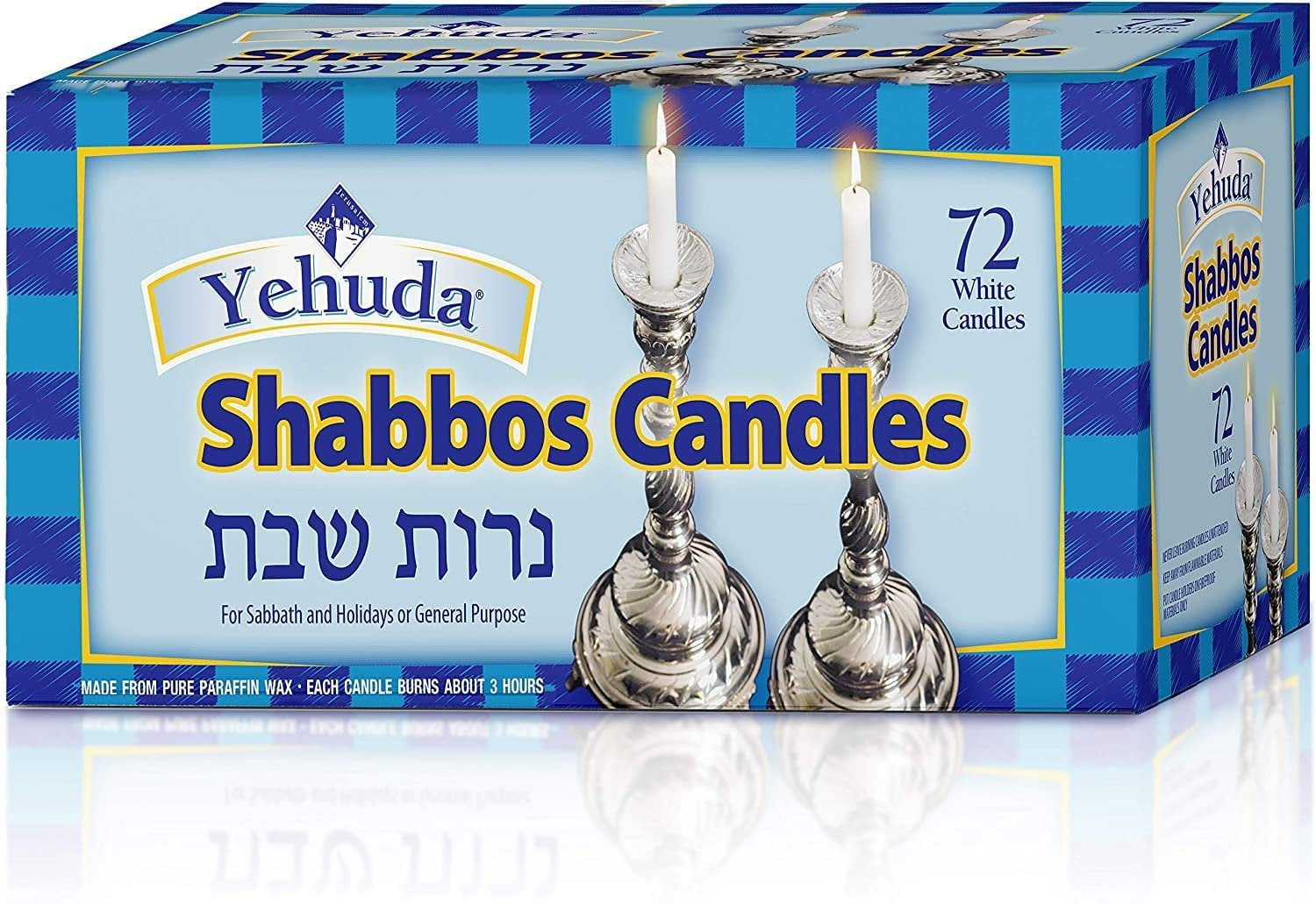 Yehuda 3 Hour White Shabbos Candles 72 Count Traditional Shabbat Candles, Dinner Table Candles, Household Candles