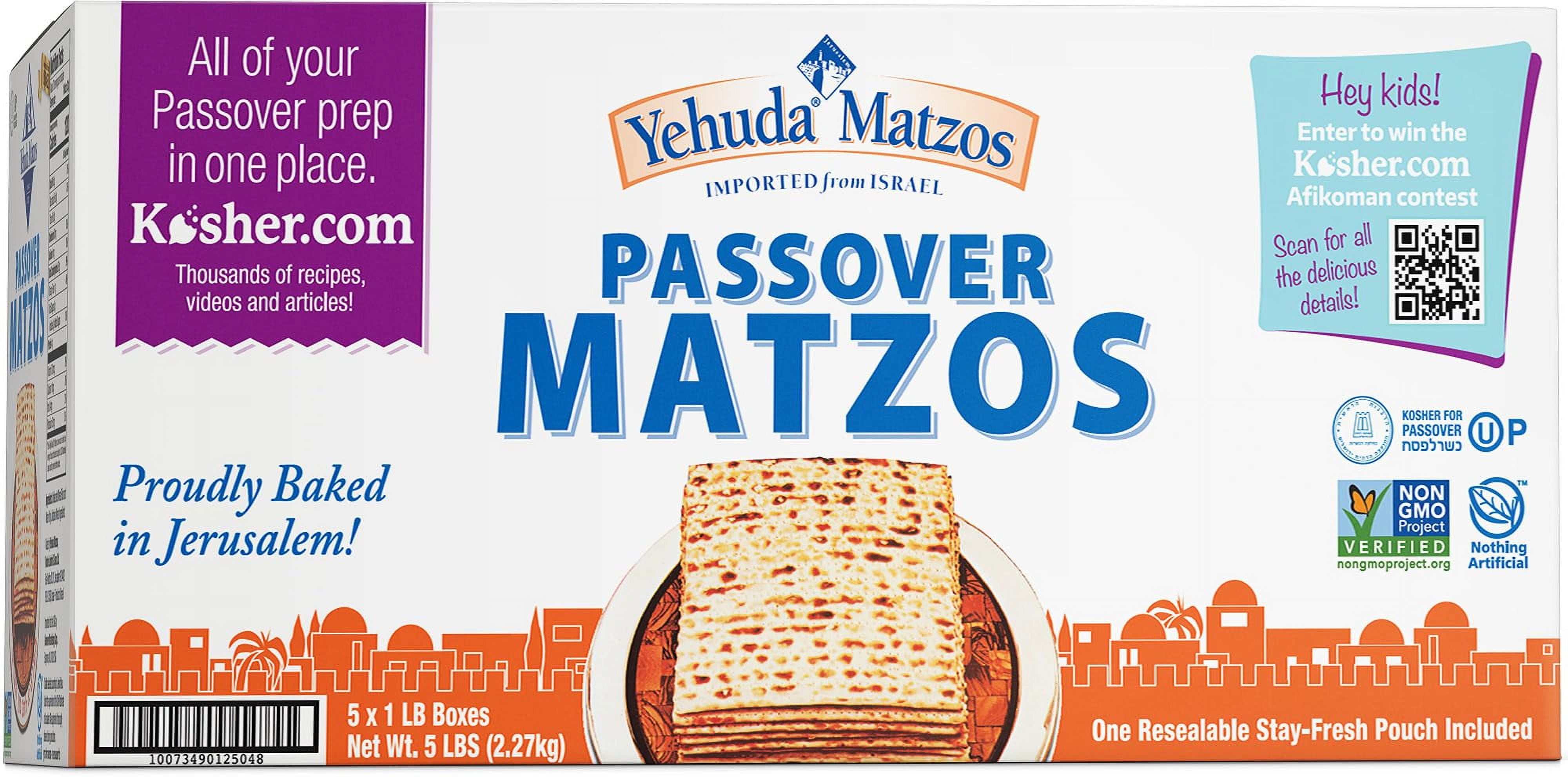 Yehuda Freshly Baked Passover ESF27 Matzo, 1 LB (5 Pack) | Bonus 1