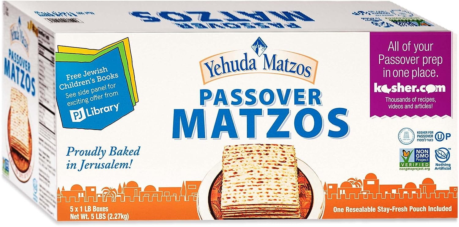 Yehuda Freshly Baked Passover Matzo, 1 LB (5 Pack) Bonus 1 Resealable Stay Fresh Pouch Super