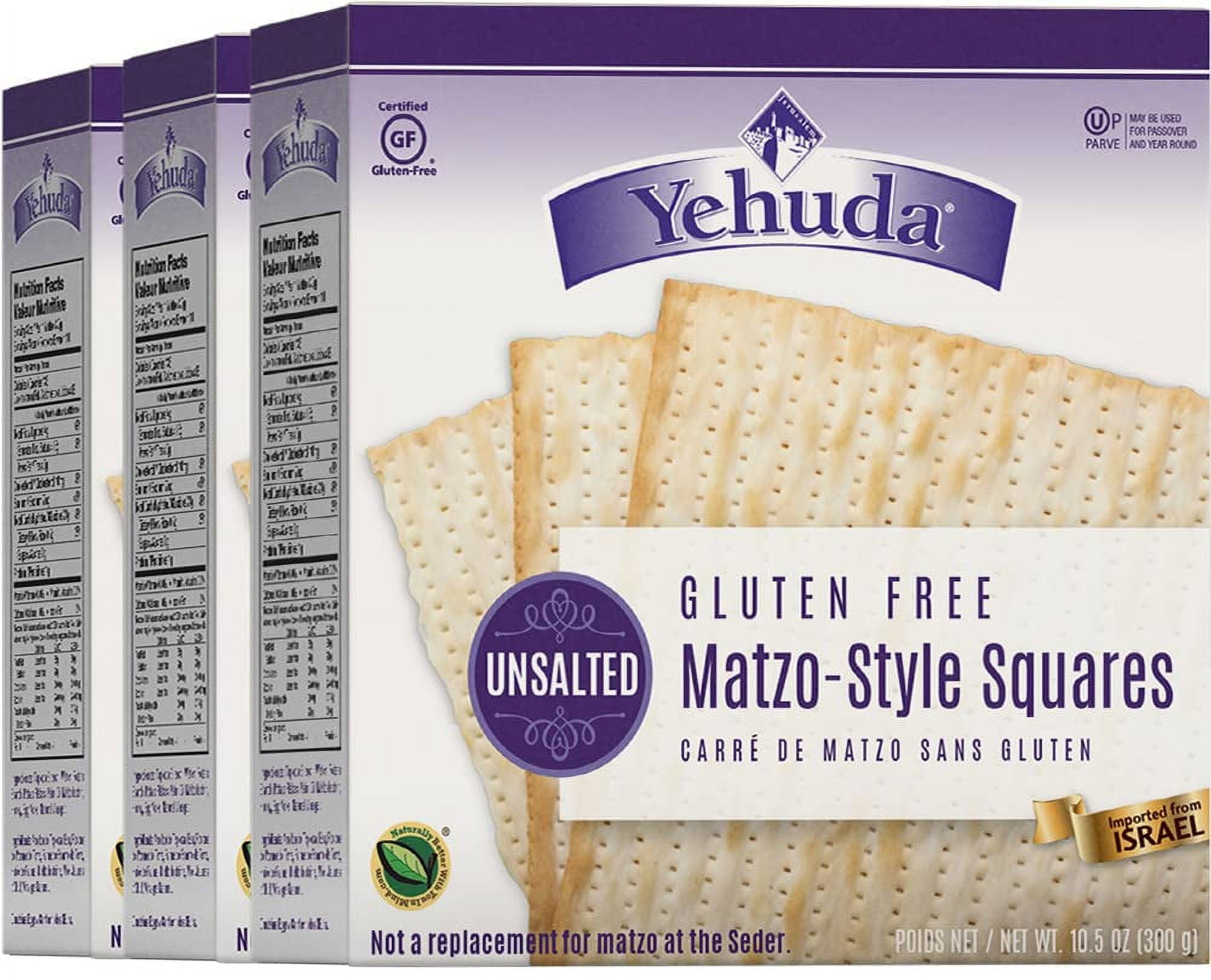 Yehuda Gluten Free Unsalted STF9 Matzo Squares, 10.5oz (3 Pack) Thin
