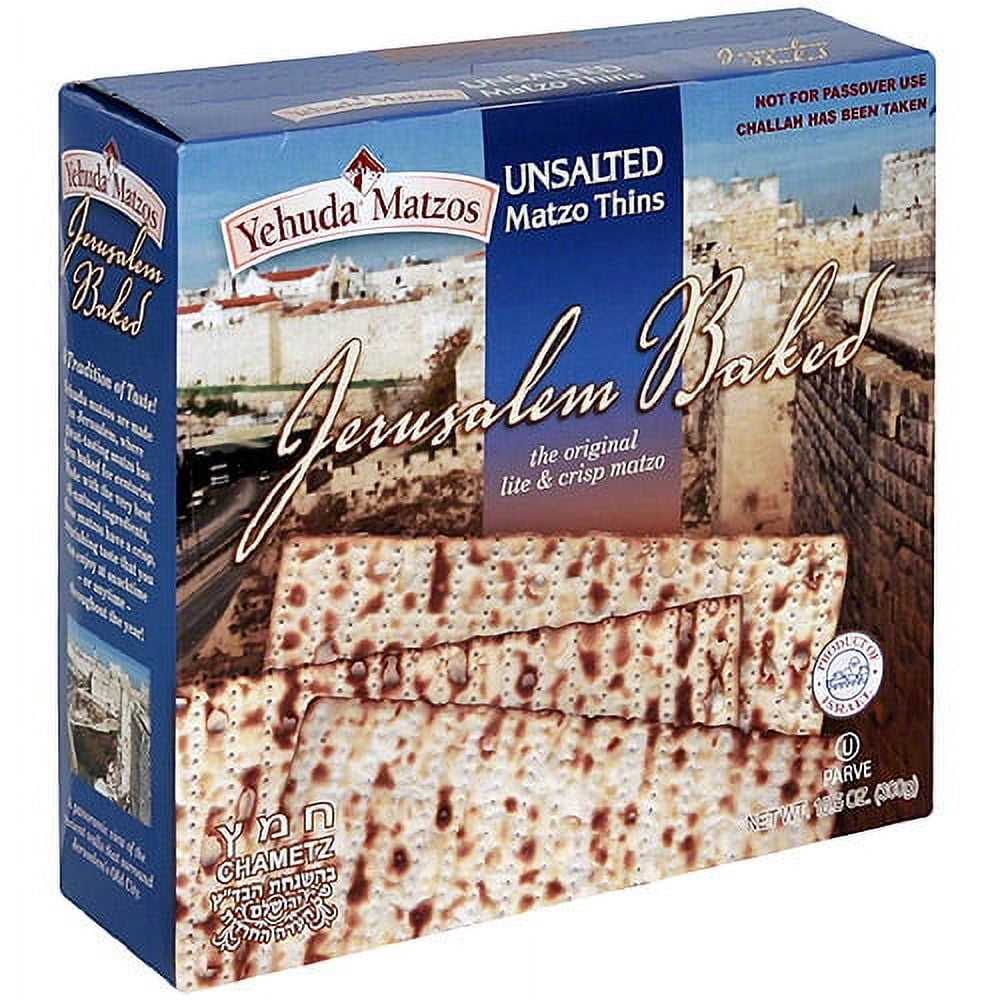 Yehuda Matzos Unsalted Jerusalem Baked Matzo Thins, 10.5 oz, (Pack of 6)