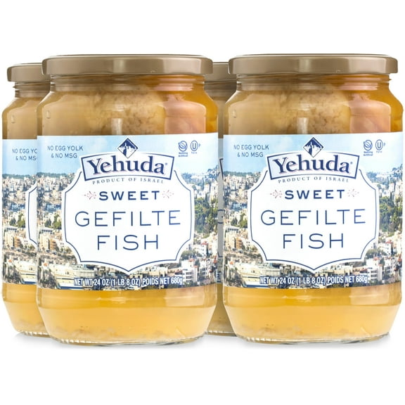 Yehuda Sweet Gefilte Fish, 24oz (4 KKS1Pack) | Kosher for Passover | No MSG | Protein Rich