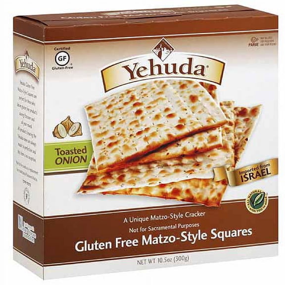 Yehuda Toasted Onion Gluten Free Matzo-Style Squares Crackers, 10.5 oz, (Pack of 12)