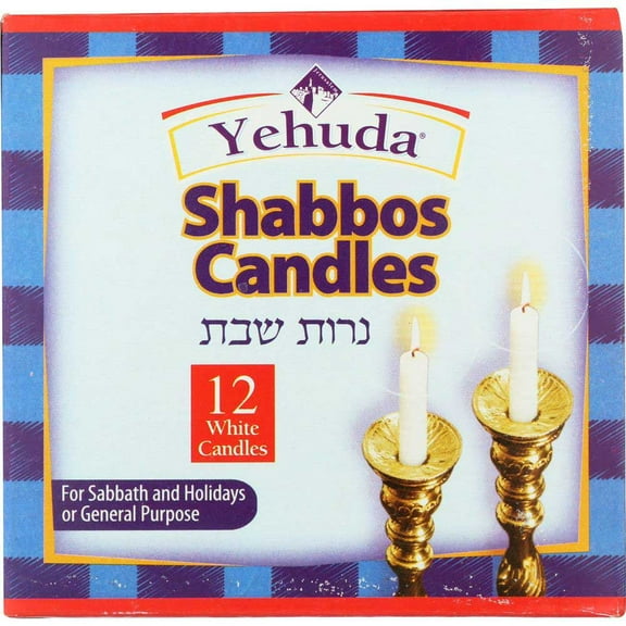 Yehuda White Shabbos Candles - 12 count per pack -- 24 packs per case.