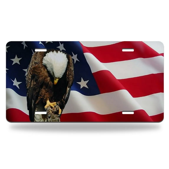 Yehwow American Flag And Praying Eagle Metal Car Plate Decorative Aluminum License Plate Tag Sign