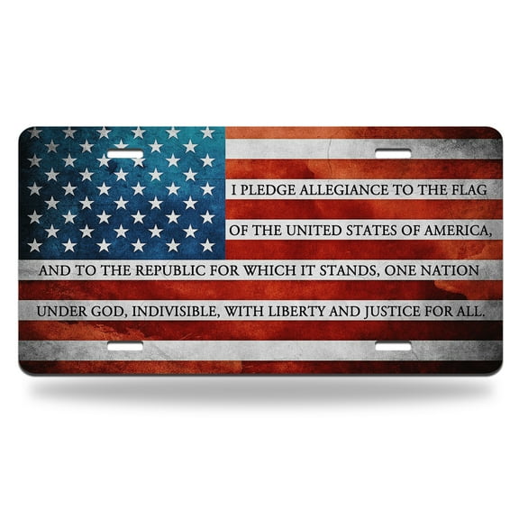 Yehwow American Flag Pledge Of Allegiance Metal Car Plate Decorative Aluminum License Plate Tag Sign
