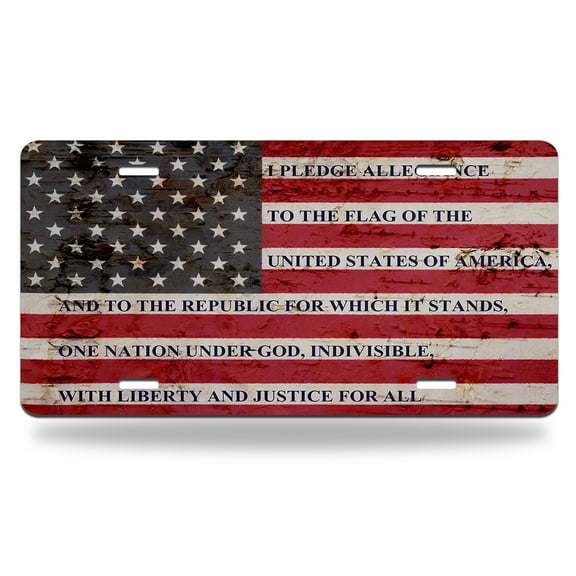 Yehwow American Flag Pledge of Allegiance Metal Car Plate Aluminum License Plate