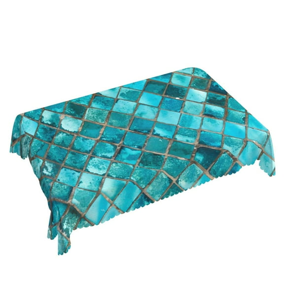Yehwow Ancient Mosaic Turquoise Blue Rectangle Tablecloth 52x70 Inch Table Cover for Kitchen Dining Party Picnic Decor