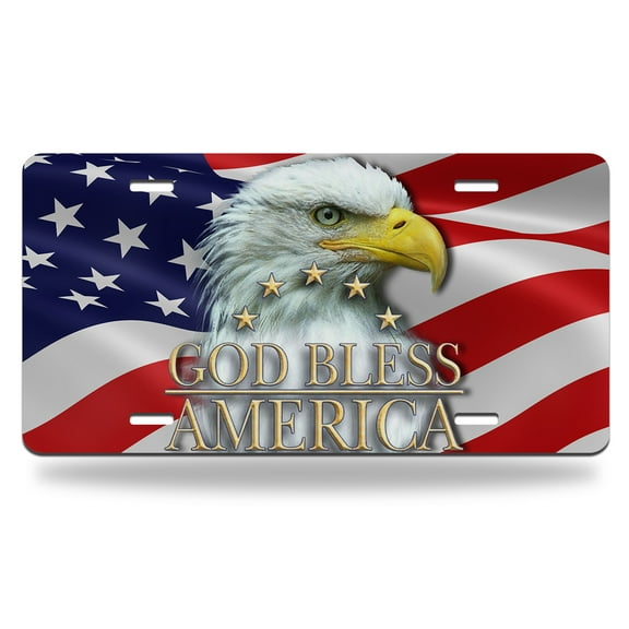 Yehwow Bald Eagle USA Flag Metal Car Plate Decorative Aluminum License Plate Tag Sign