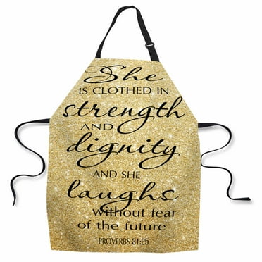 Yehwow Bible Verse Gold Sparkles Glitter Pattern Bib Apron For Kitchen BBQ Gardening With Adjustable Neck Strap 27x31 Inch