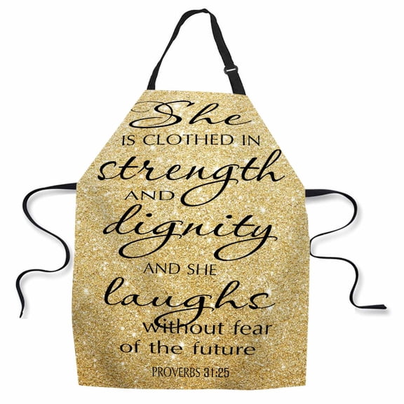 Yehwow Bible Verse Gold Sparkles Glitter Pattern Bib Apron For Kitchen BBQ Gardening With Adjustable Neck Strap 27x31 Inch